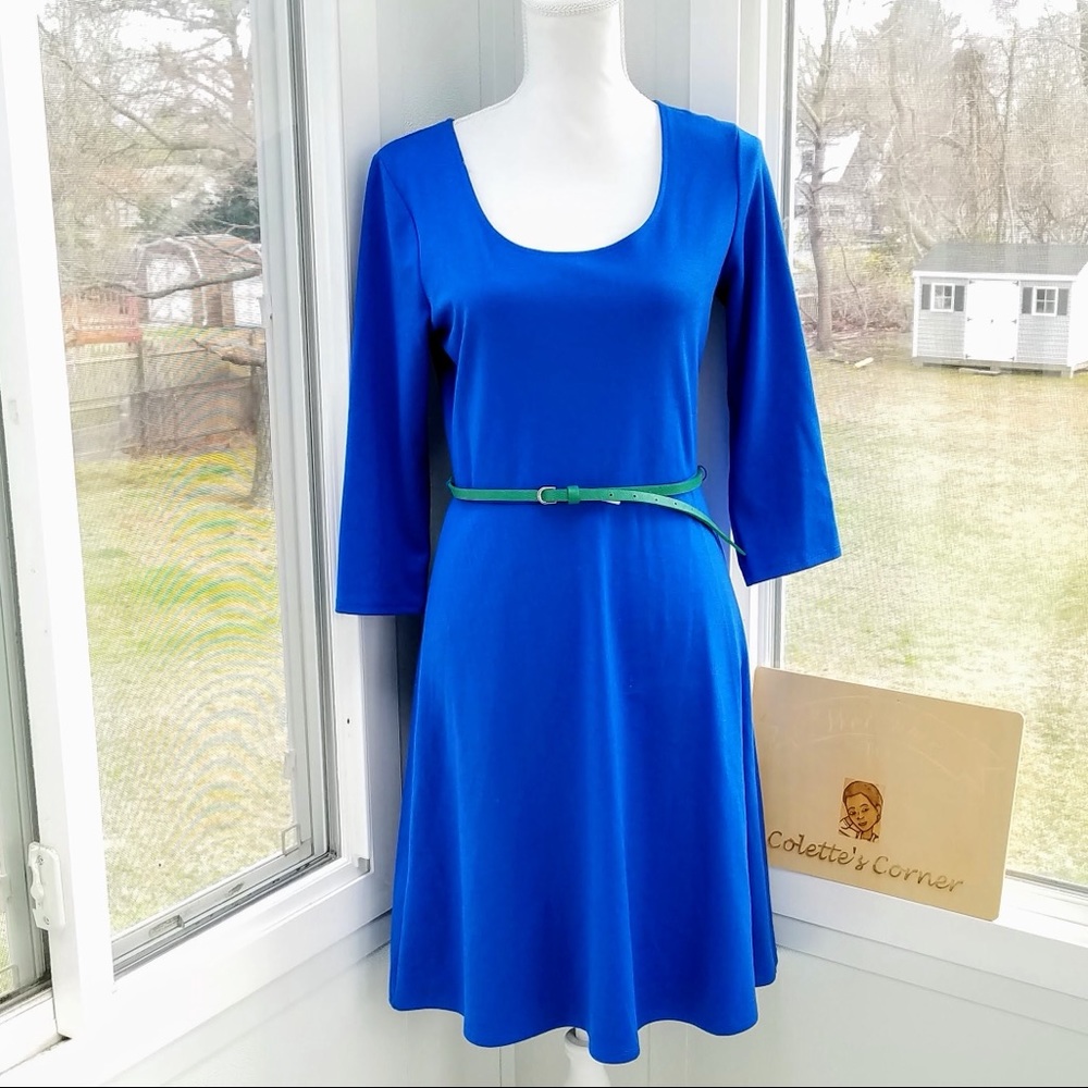 Royal Blue Fit & Flare Dress W/ Vegan Leather Belt